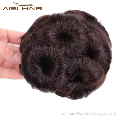 Aisi Hair Brown Nine Flowers Heat Resistant Synthetic Fiber Chignon Plastic Comb Hair Extension Curly Clip In Hair Bun For Women